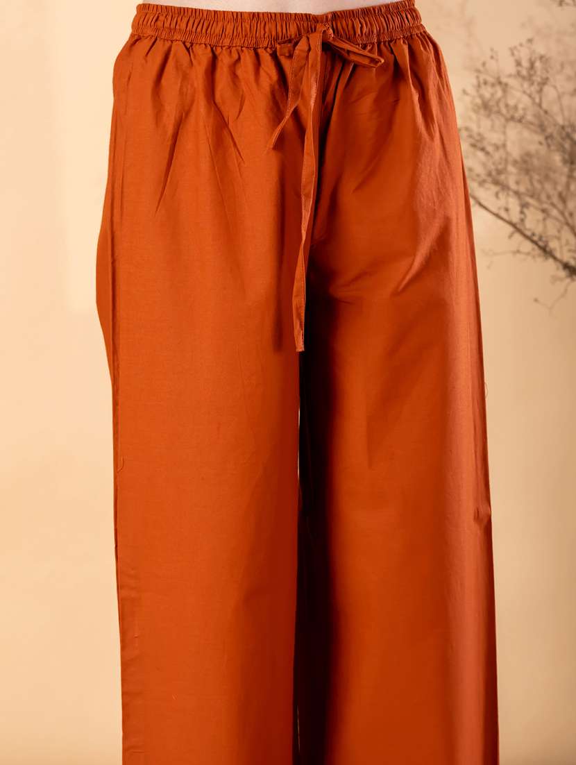 women solid with work three quarter sleeve kurta palazzo with dupatta set - 22187459 -  Standard Image - 5