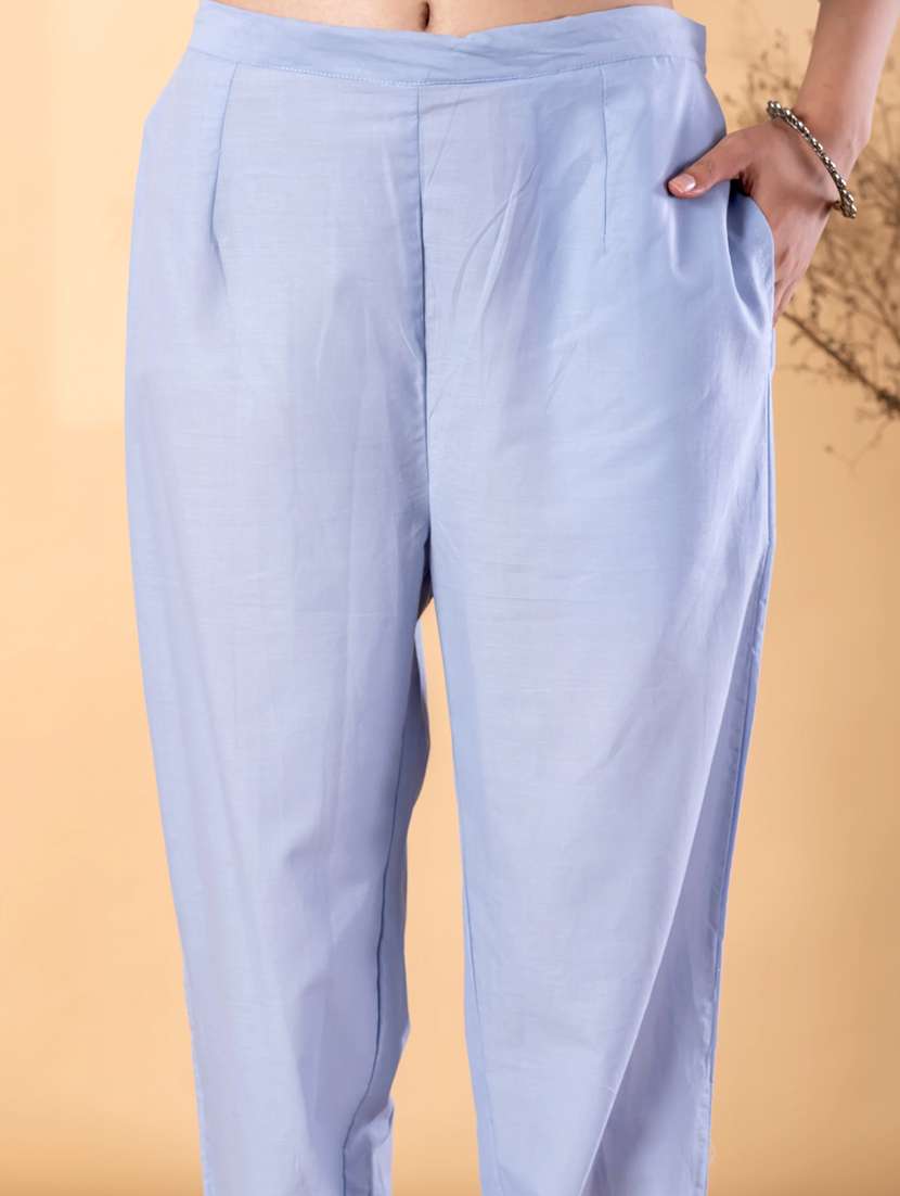 women solid with work three quarter sleeve kurta pant with dupatta set - 22187464 -  Standard Image - 5