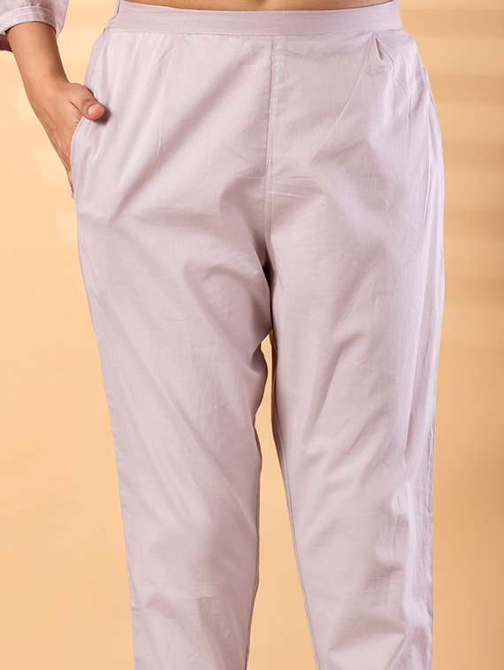 women solid with work three quarter sleeve kurta pant with dupatta set - 22187490 -  Standard Image - 5