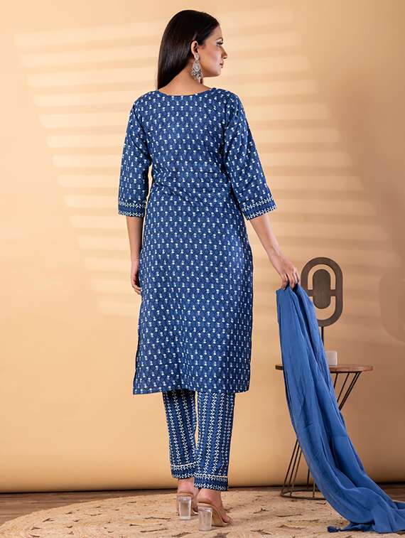 women printed three quarter sleeve kurta pant with dupatta set - 22187505 -  Standard Image - 3