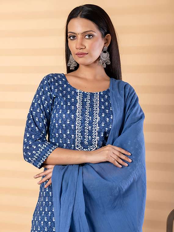 women printed three quarter sleeve kurta pant with dupatta set - 22187505 -  Standard Image - 5