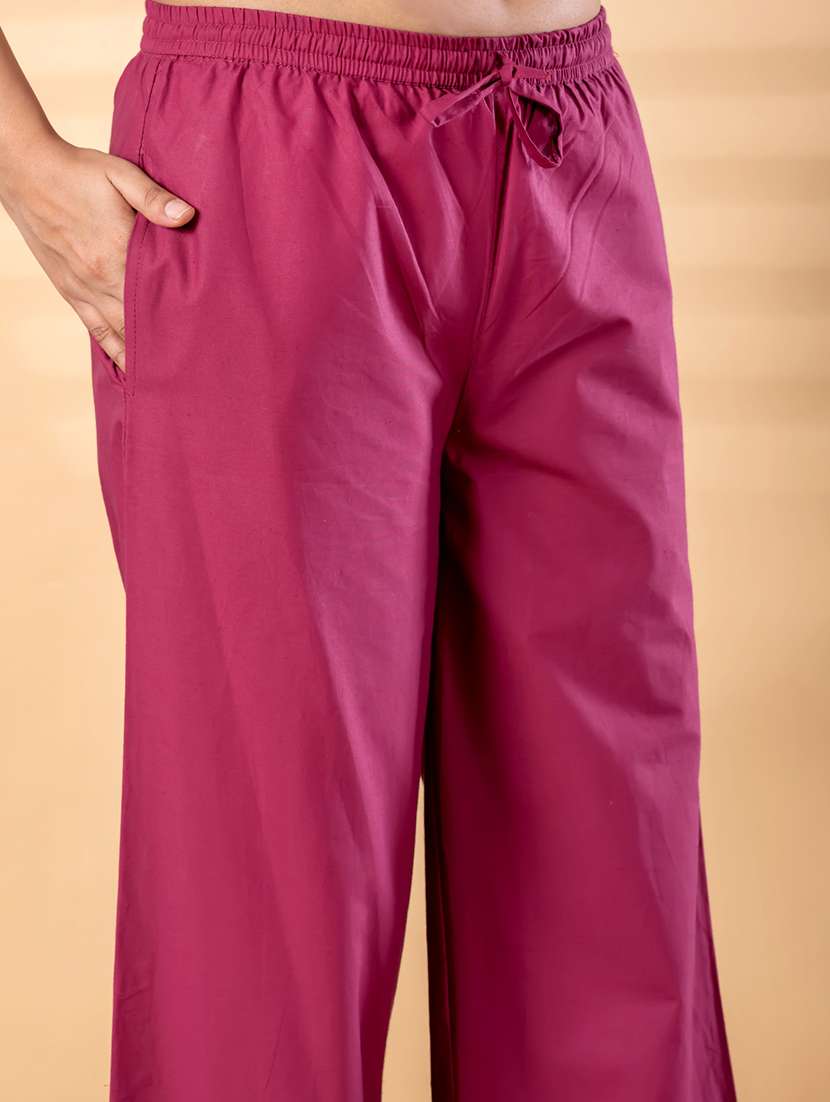 women solid with work three quarter sleeve kurta palazzo with dupatta set - 22187508 -  Standard Image - 5