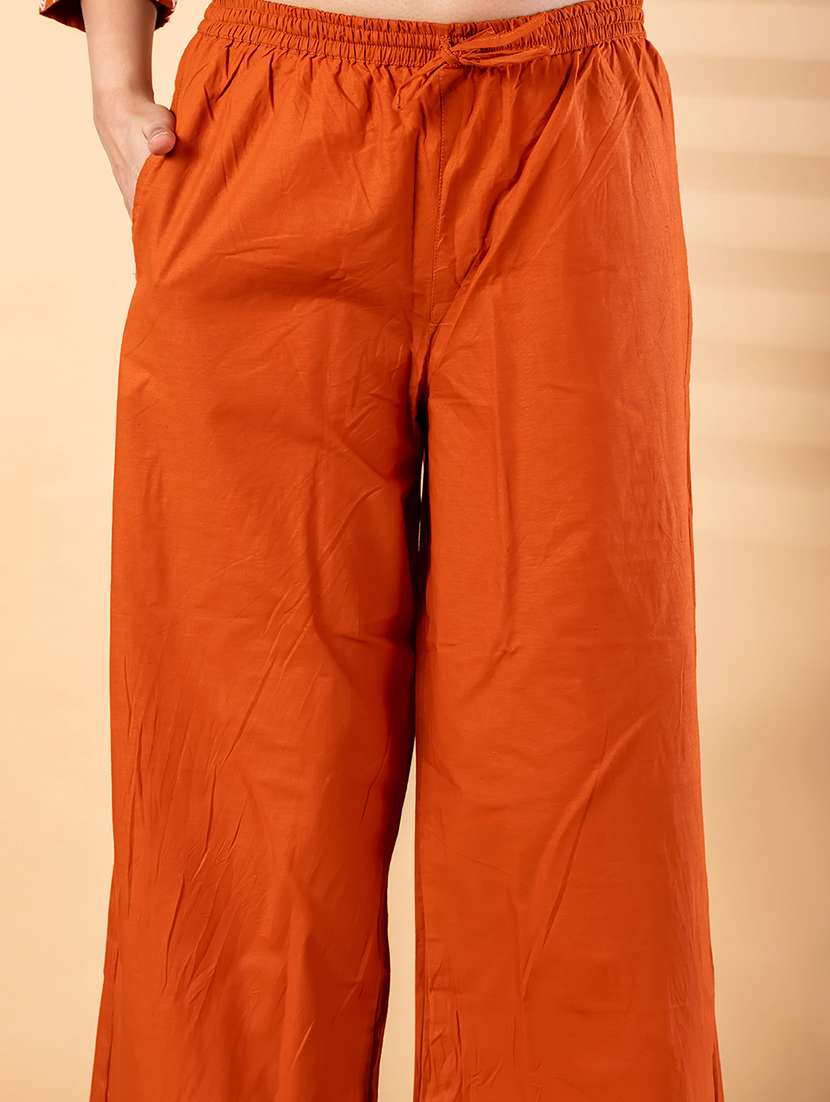 women solid with work three quarter sleeve kurta palazzo with dupatta set - 22187509 -  Standard Image - 5