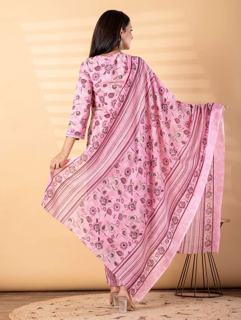 women floral three quarter sleeve kurta pant with dupatta set - 22187513 -  Standard Image - 3