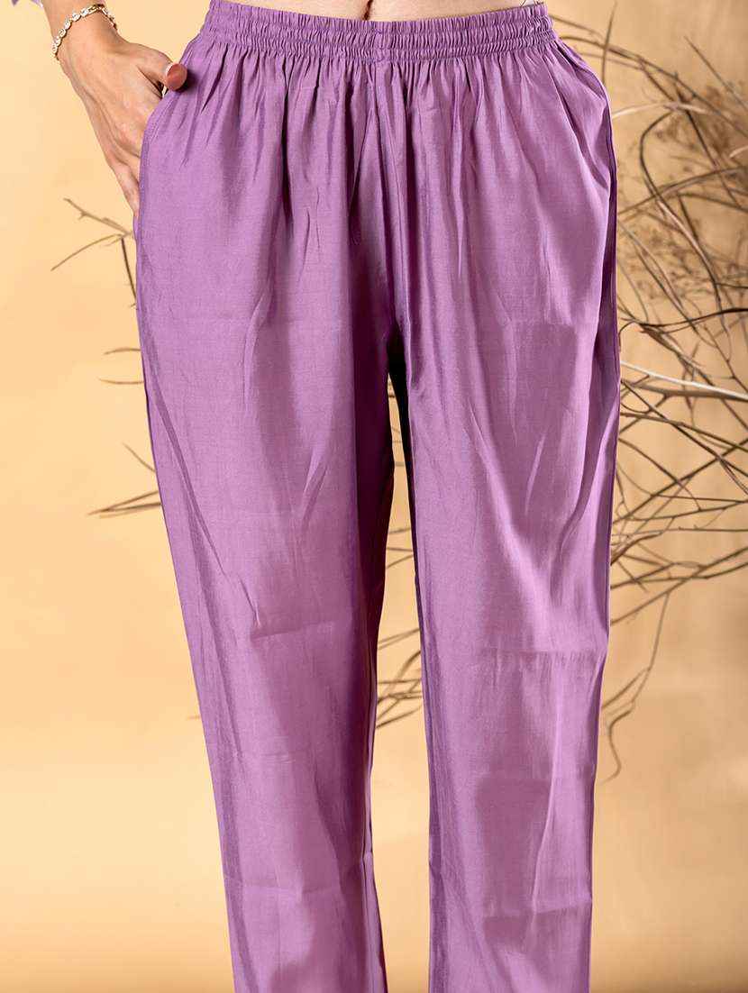 women solid with work three quarter sleeve kurta pant with dupatta set - 22187514 -  Standard Image - 5