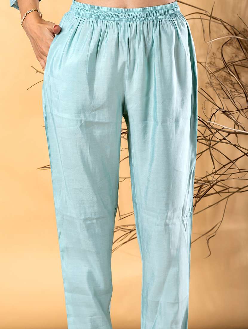 women solid with work three quarter sleeve kurta pant with dupatta set - 22187515 -  Standard Image - 5