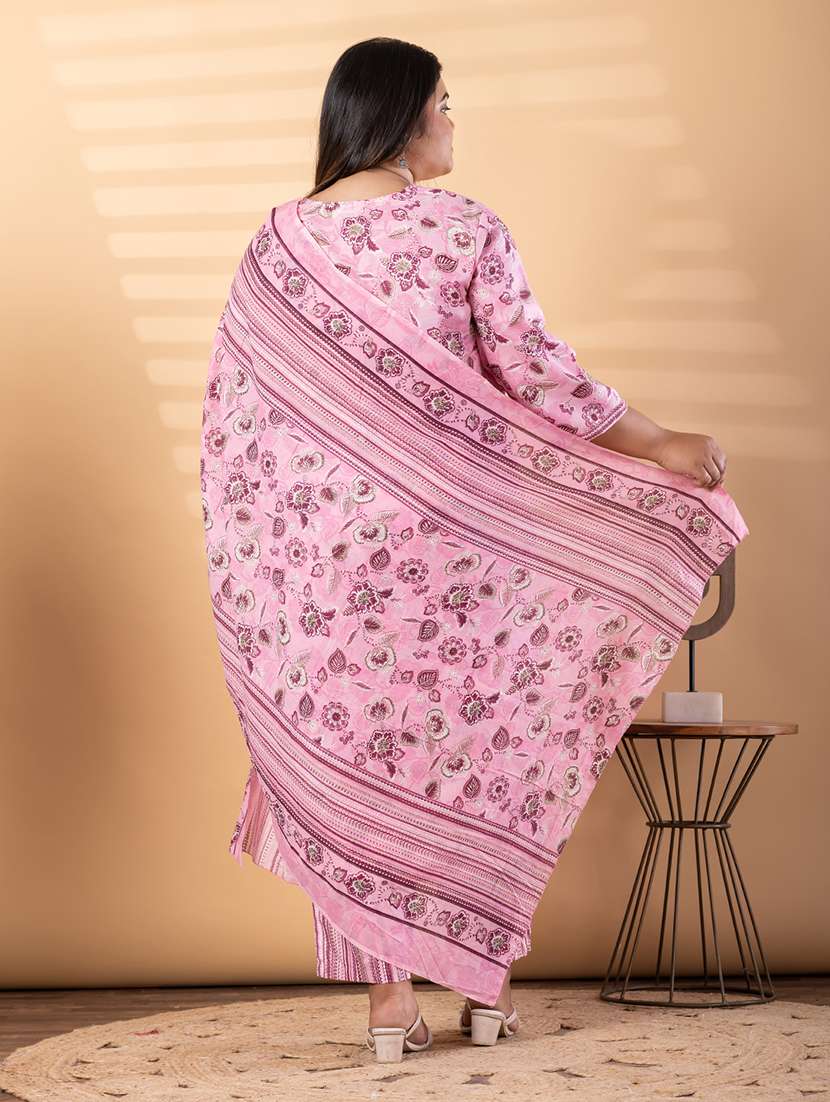 women plus size three quarter sleeve kurta pant with dupatta set - 22187523 -  Standard Image - 3