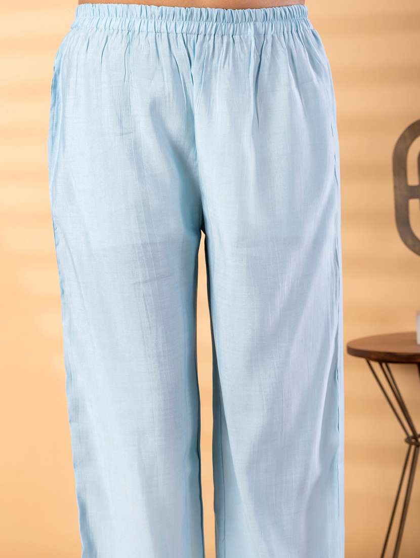 women solid with work three quarter sleeve kurta pant with dupatta set - 22187532 -  Standard Image - 5