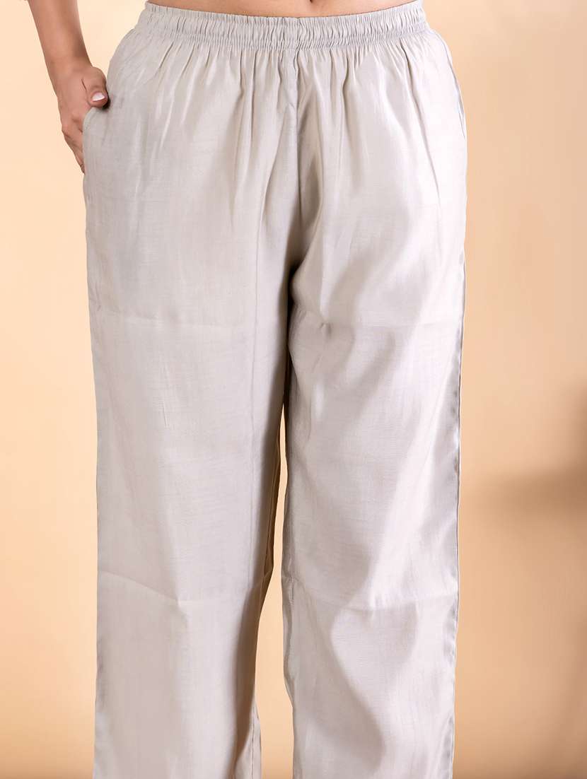 women solid with work three quarter sleeve kurta pant set - 22187534 -  Standard Image - 5