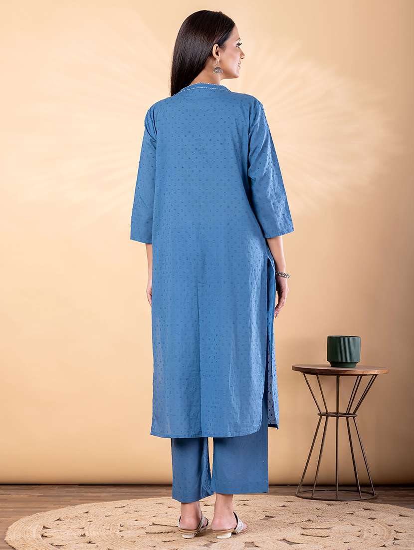 women self design three quarter sleeve kurta pant set - 22187536 -  Standard Image - 3