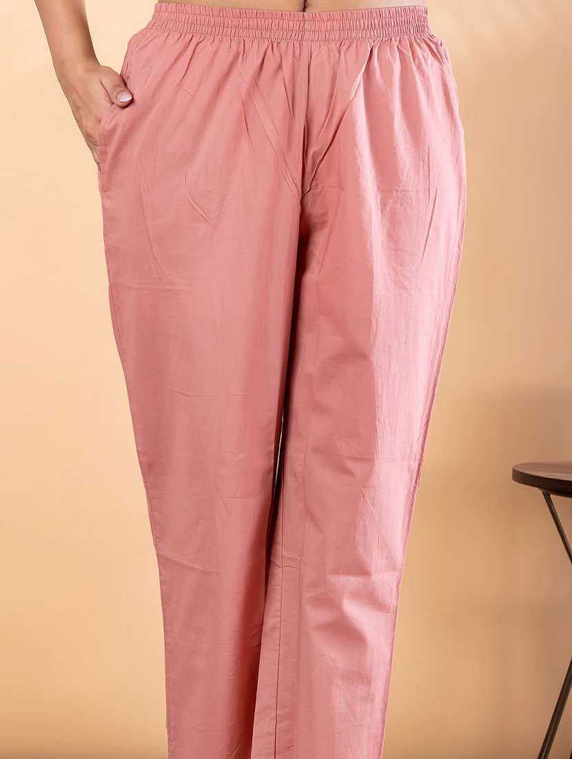 women solid with work three quarter sleeve kurta pant set - 22187538 -  Standard Image - 5