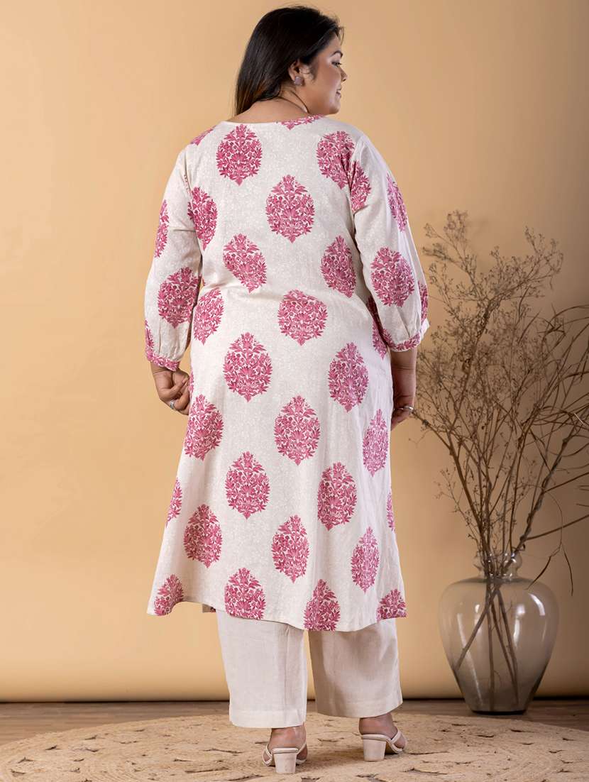 women plus size three quarter sleeve kurta pant set - 22187541 -  Standard Image - 3