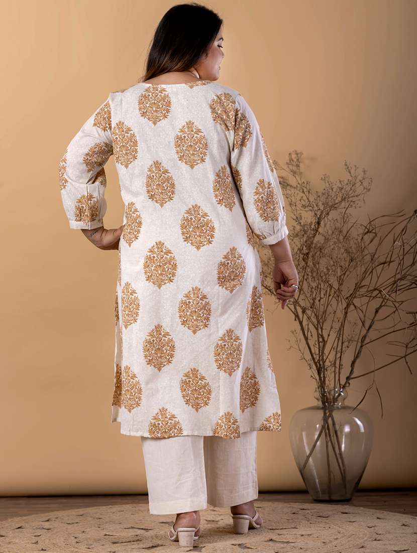 women plus size three quarter sleeve kurta pant set - 22187542 -  Standard Image - 3