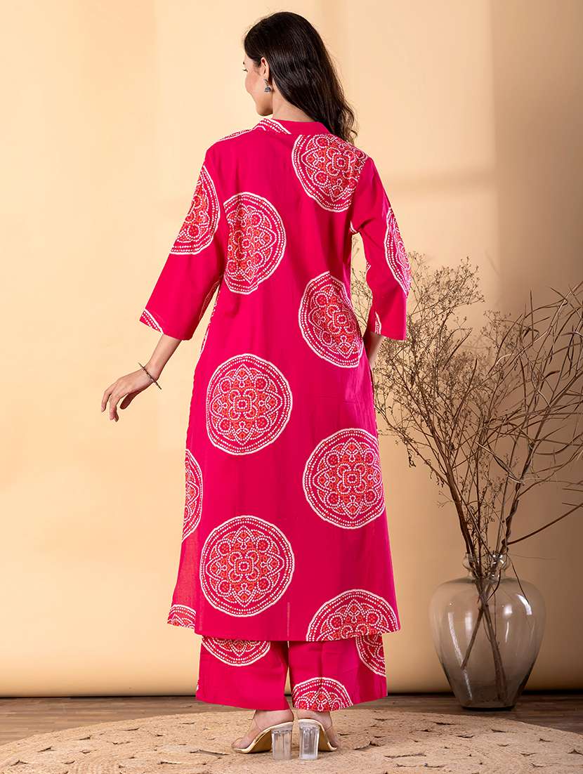 women bandhani printed three quarter sleeve kurta palazzo set - 22187543 -  Standard Image - 3