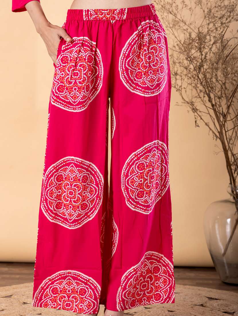 women bandhani printed three quarter sleeve kurta palazzo set - 22187543 -  Standard Image - 5