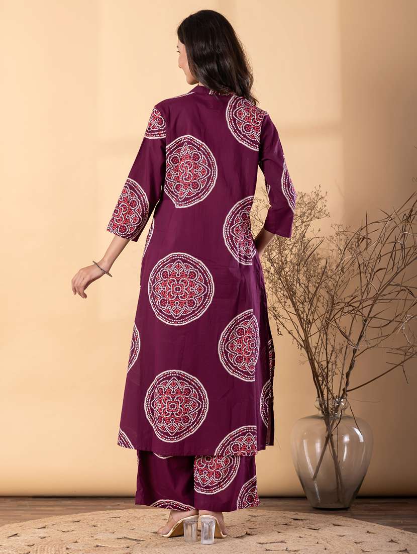 women bandhani printed three quarter sleeve kurta palazzo set - 22187544 -  Standard Image - 3