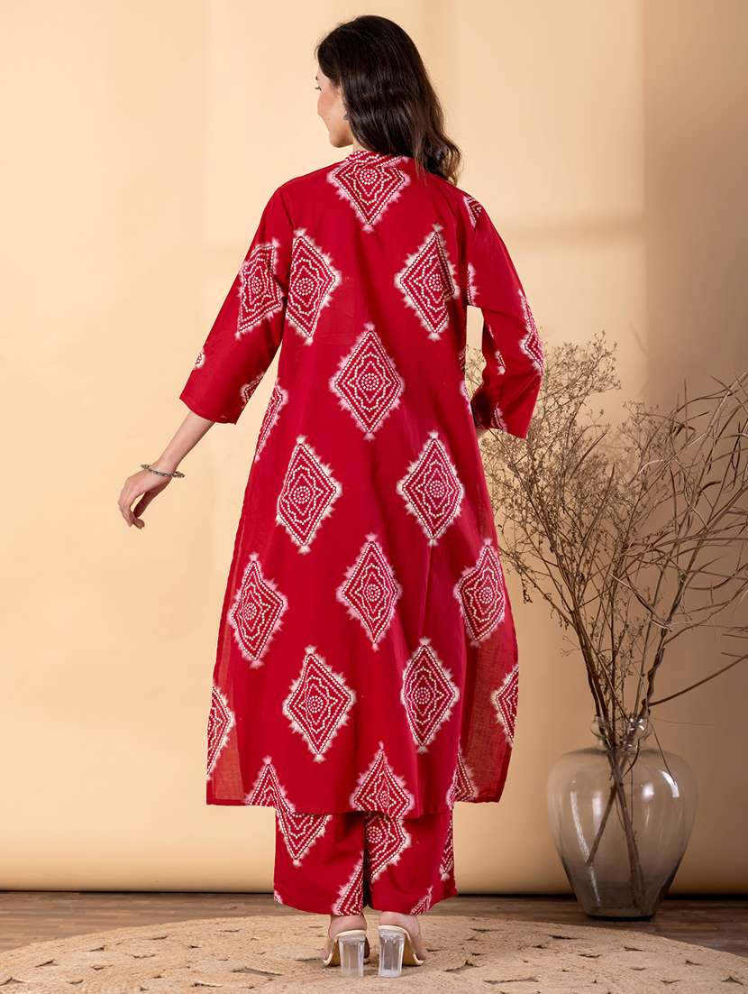 women bandhani printed three quarter sleeve kurta palazzo set - 22187546 -  Standard Image - 3