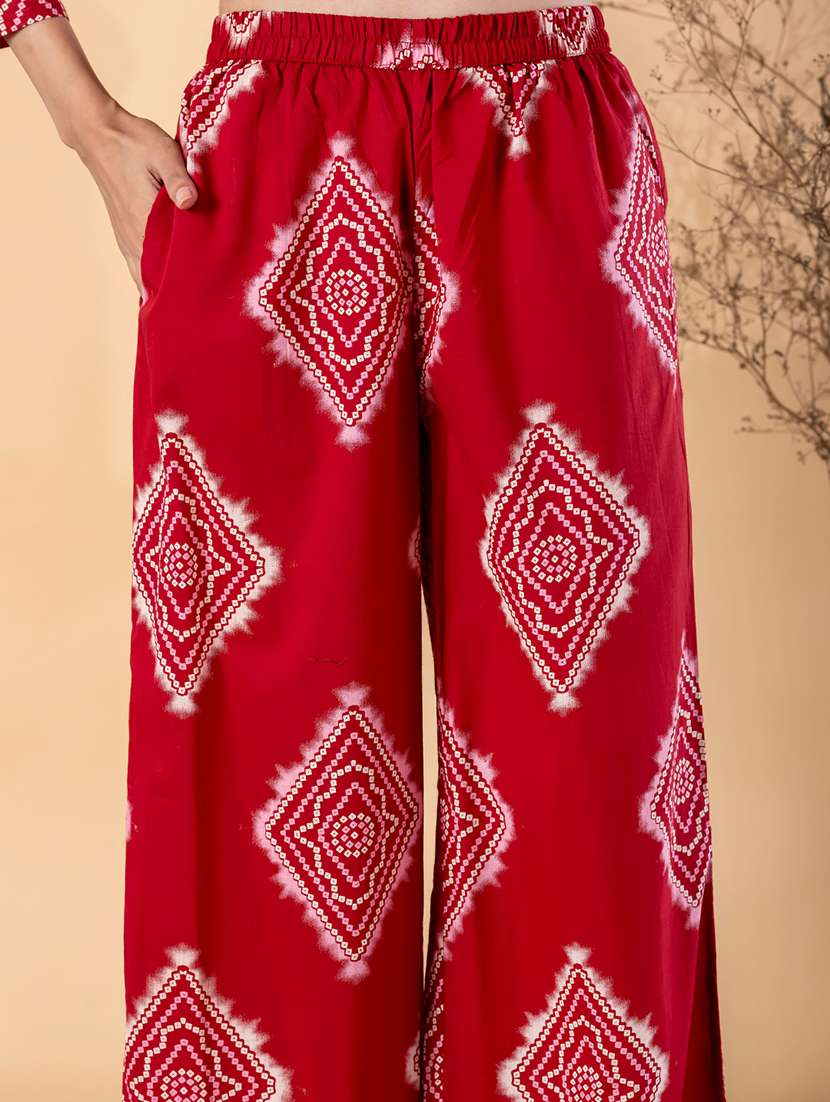 women bandhani printed three quarter sleeve kurta palazzo set - 22187546 -  Standard Image - 5