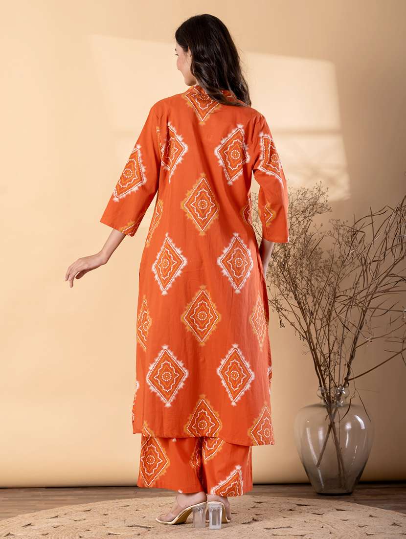 women bandhani printed three quarter sleeve kurta palazzo set - 22187547 -  Standard Image - 3