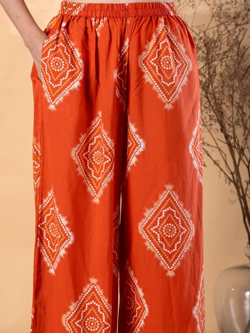 women bandhani printed three quarter sleeve kurta palazzo set - 22187547 -  Standard Image - 5