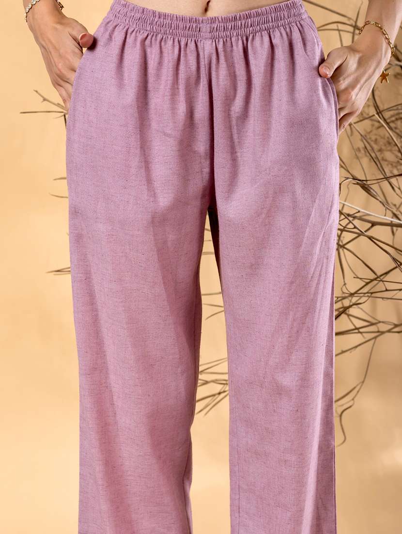 women solid with work three quarter sleeve kurta pant set - 22187552 -  Standard Image - 5