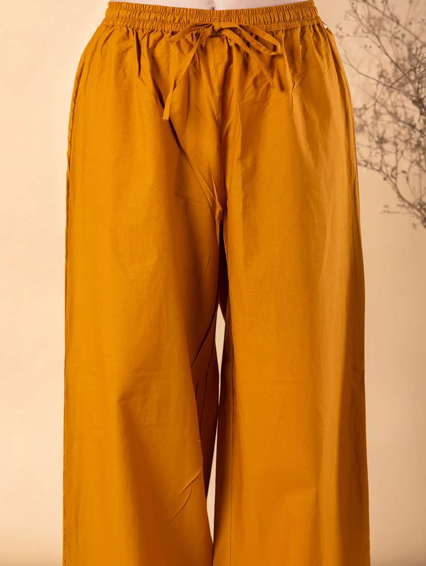 women solid with work three quarter sleeve kurta palazzo set - 22187563 -  Standard Image - 5