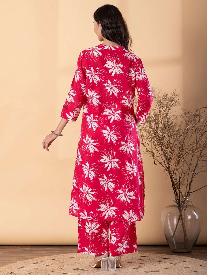 women floral three quarter sleeve kurta palazzo set - 22187565 -  Standard Image - 3