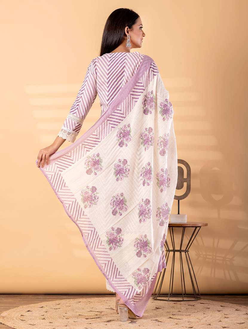 women chevron three quarter sleeve kurta pant with dupatta set - 22187581 -  Standard Image - 3