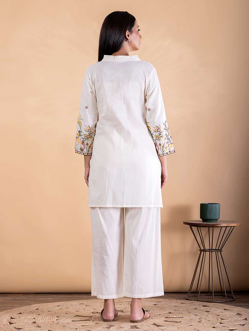 women solid with work three quarter sleeve ethnic co-ord set - 22187632 -  Standard Image - 3