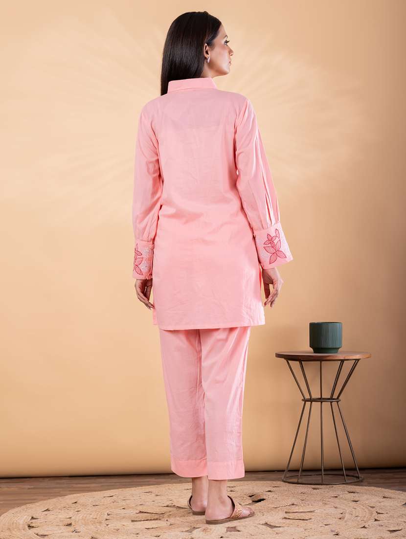 women solid with work long sleeve ethnic co-ord set - 22187635 -  Standard Image - 3
