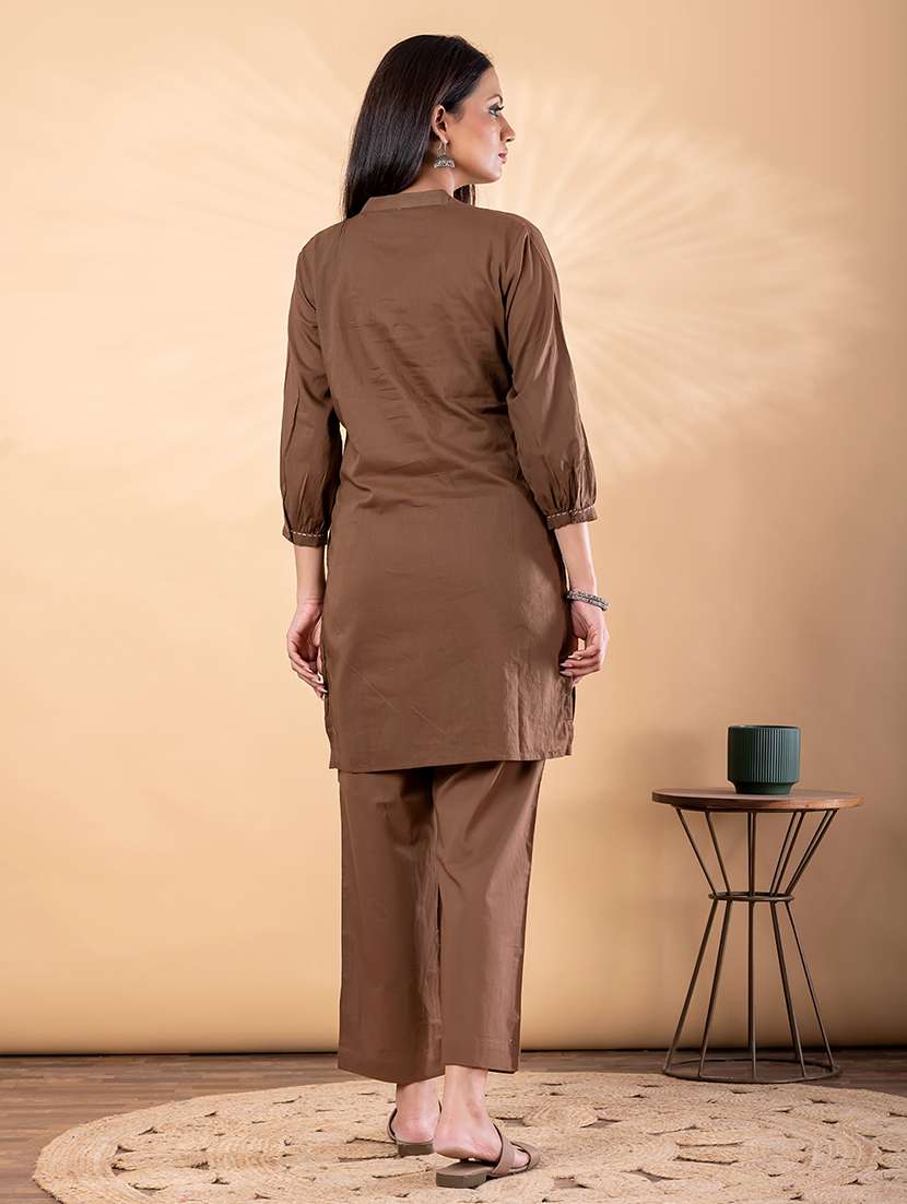 women solid with work long sleeve ethnic co-ord set - 22187636 -  Standard Image - 3