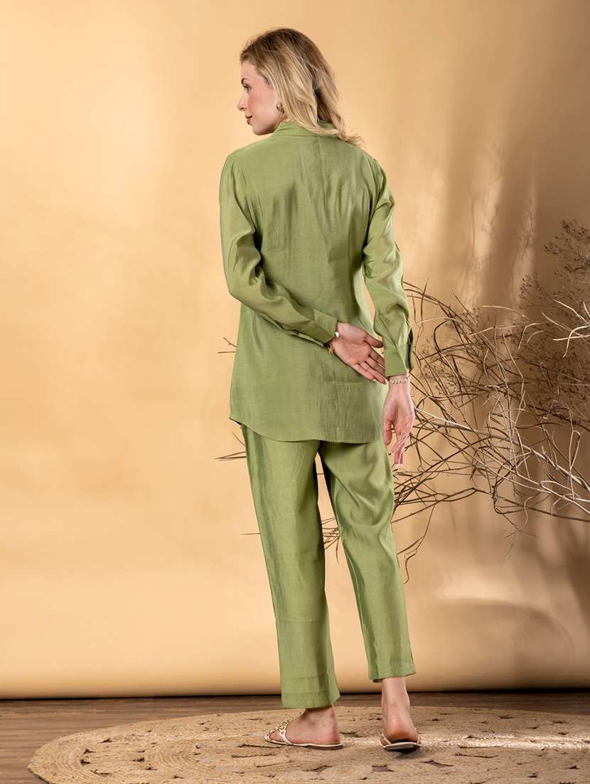 women solid with work long sleeve shirt & trouser co-ord set - 22187638 -  Standard Image - 3