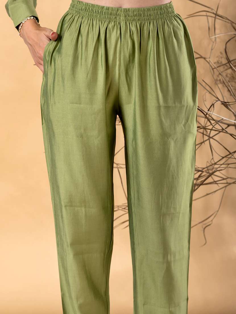 women solid with work long sleeve shirt & trouser co-ord set - 22187638 -  Standard Image - 5