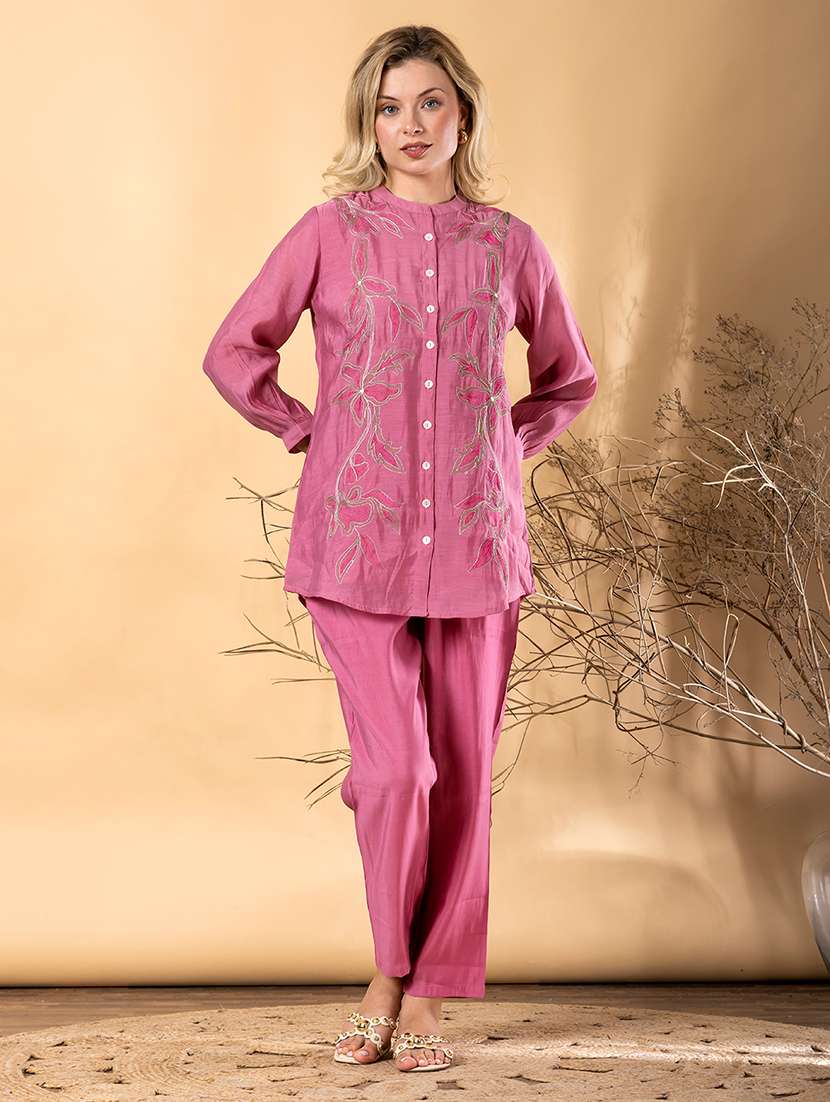 women solid with work long sleeve shirt & trouser co-ord set