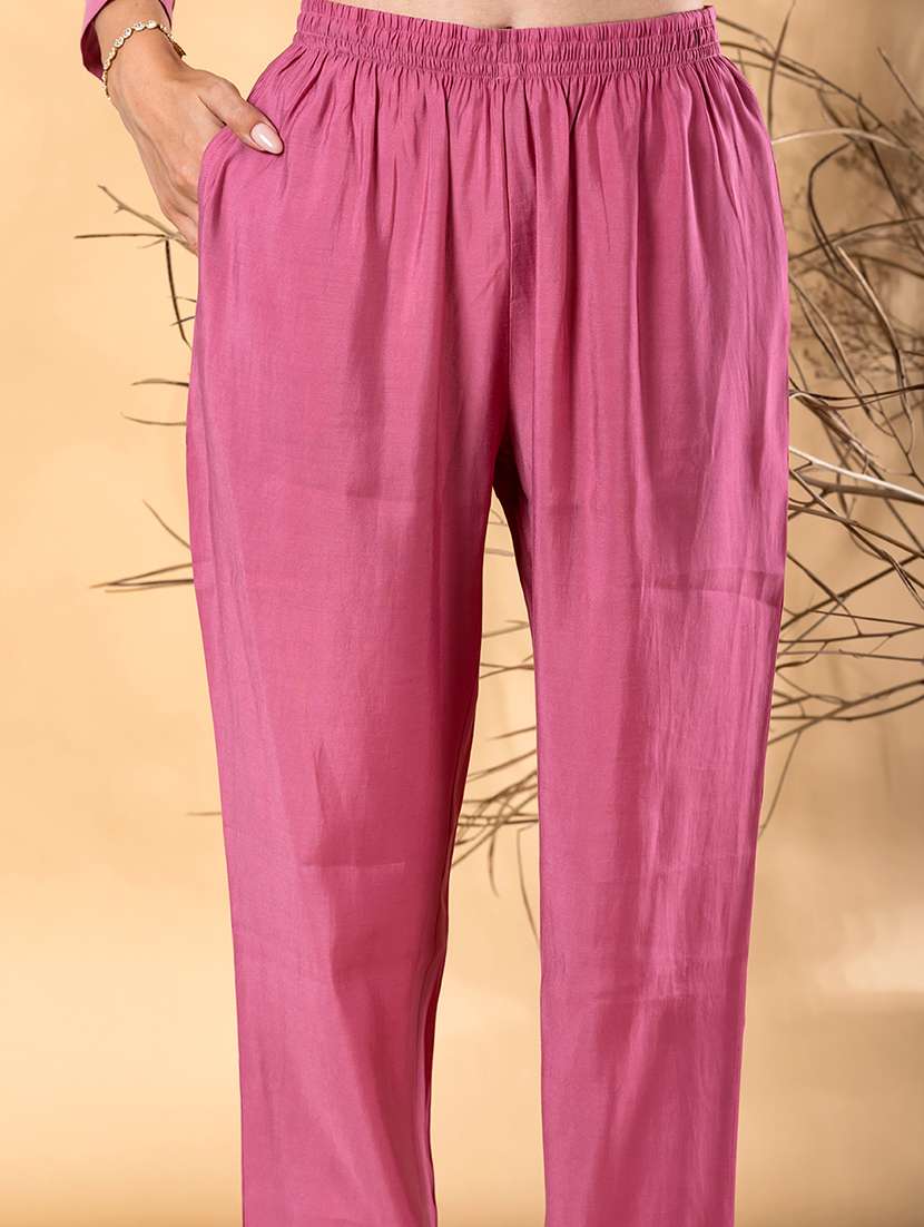 women solid with work long sleeve shirt & trouser co-ord set - 22187639 -  Standard Image - 5