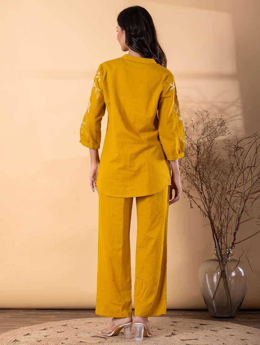 women solid with work three quarter sleeve shirt & trouser co-ord set - 22187644 -  Standard Image - 3