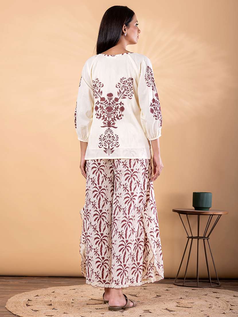 women printed three quarter sleeve ethnic co-ord set - 22187647 -  Standard Image - 3