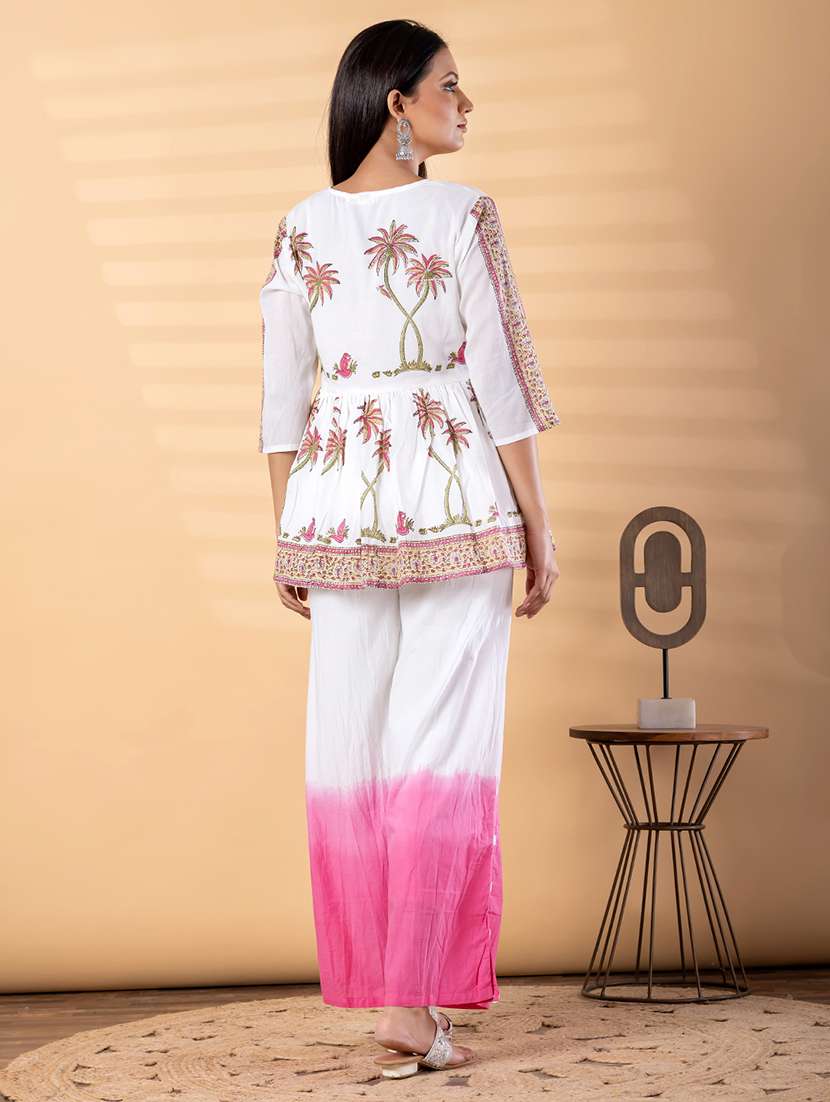 women printed three quarter sleeve ethnic co-ord set - 22187649 -  Standard Image - 3