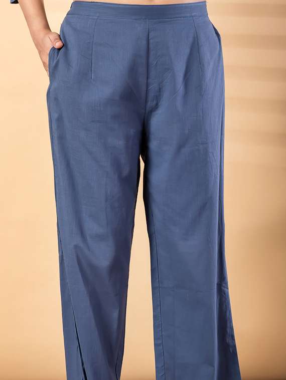 women solid with work three quarter sleeve shirt & trouser co-ord set - 22187651 -  Standard Image - 5