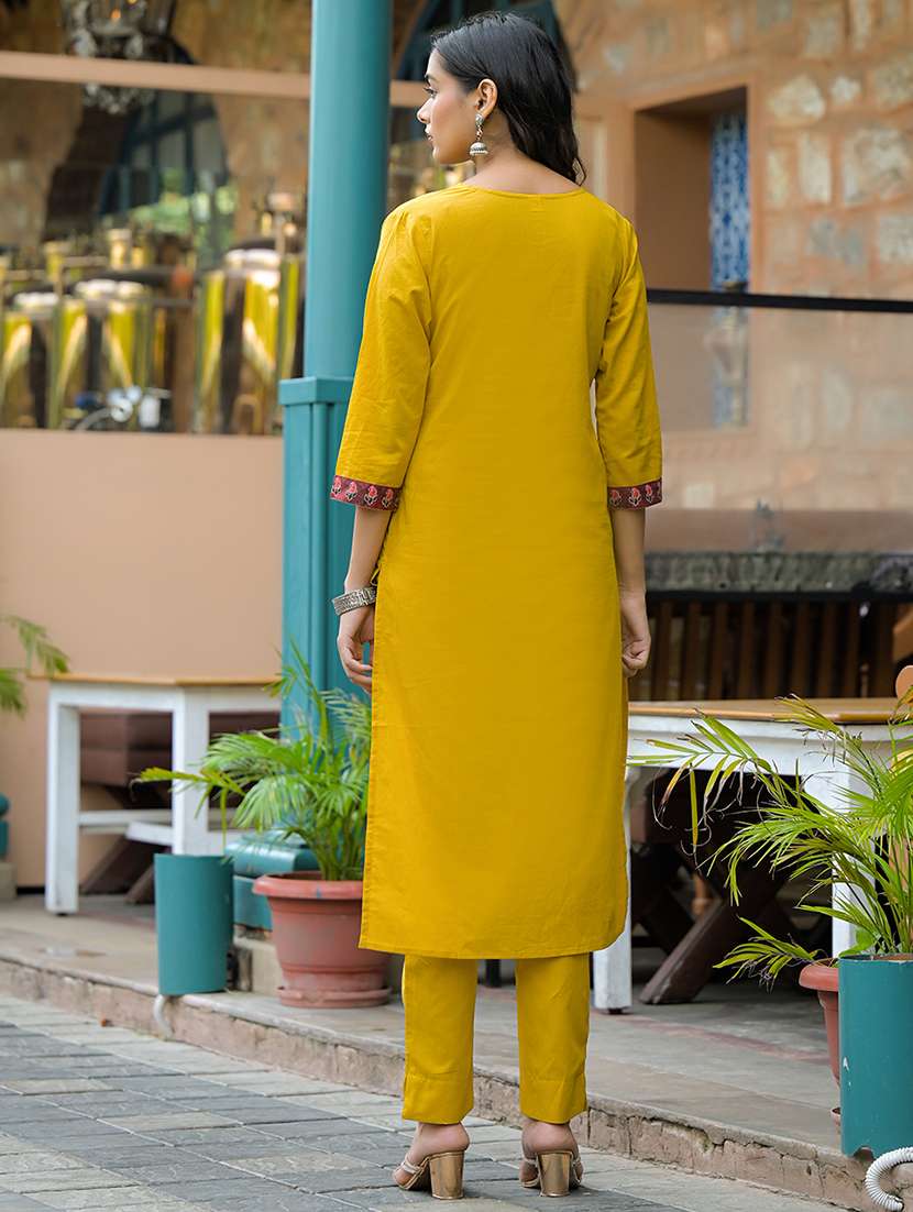 women solid with work three quarter sleeve kurta pant with dupatta set - 22187658 -  Standard Image - 5