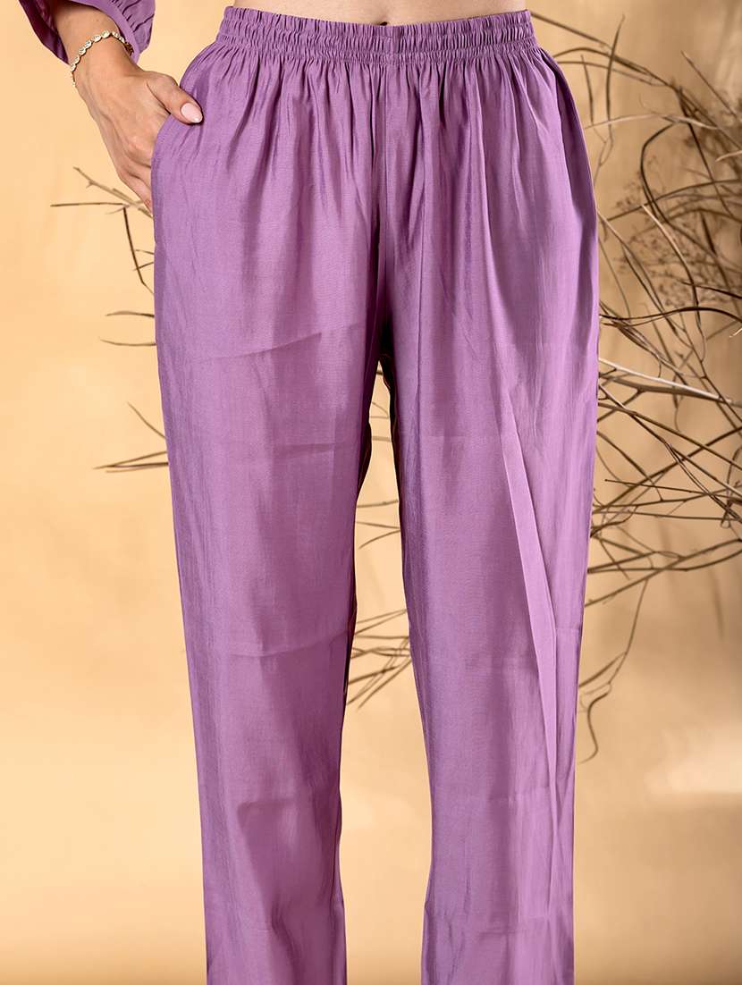 women solid with work long sleeve shirt & trouser co-ord set - 22187662 -  Standard Image - 5