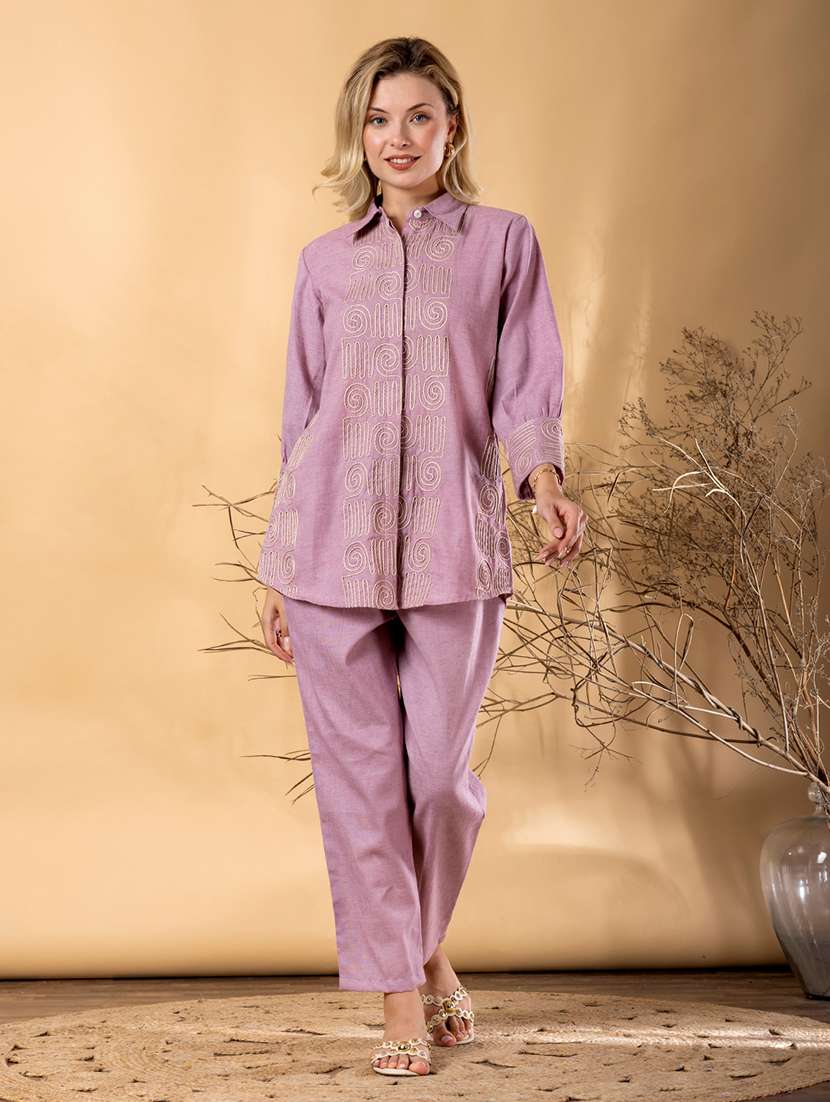 women solid with work three quarter sleeve ethnic co-ord set