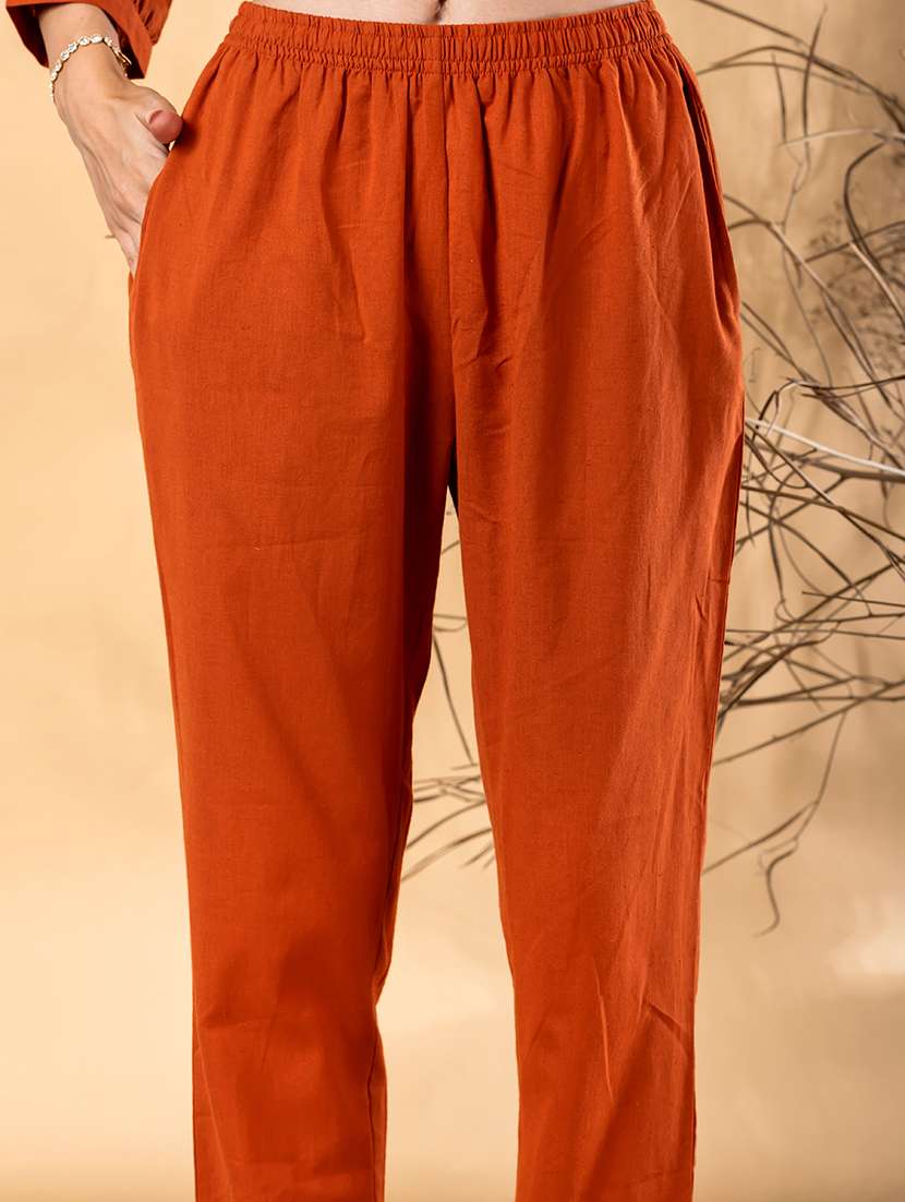 women solid with work three quarter sleeve shirt & trouser co-ord set - 22187664 -  Standard Image - 5
