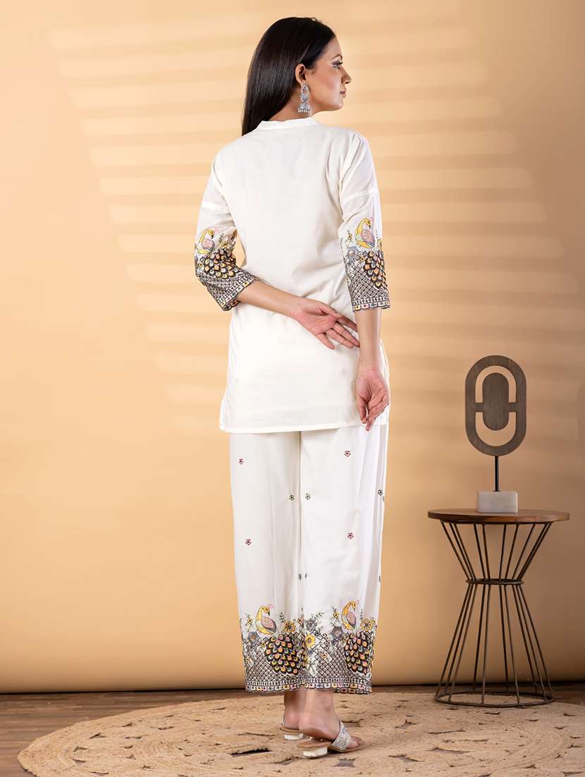 women solid with work three quarter sleeve ethnic co-ord set - 22187669 -  Standard Image - 3