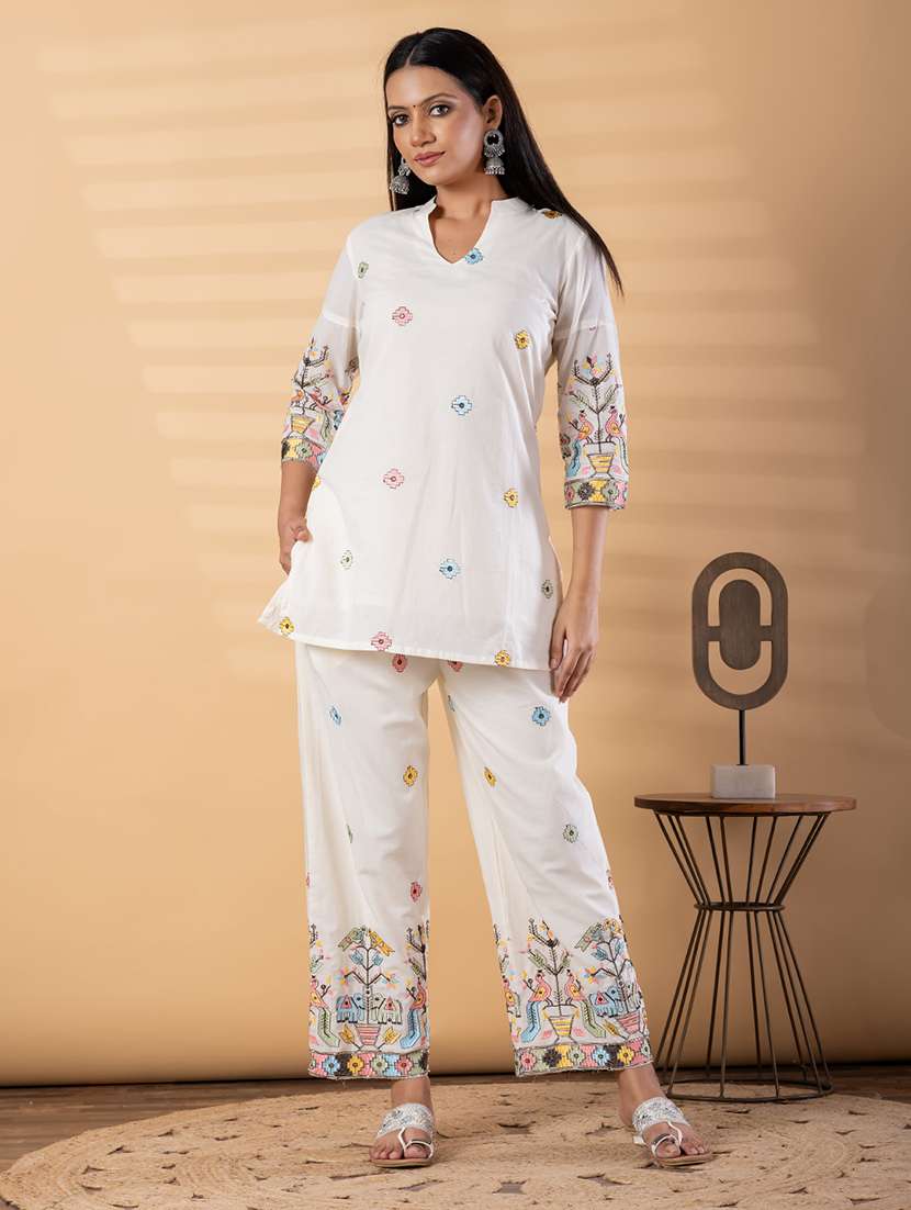 women solid with work three quarter sleeve ethnic co-ord set