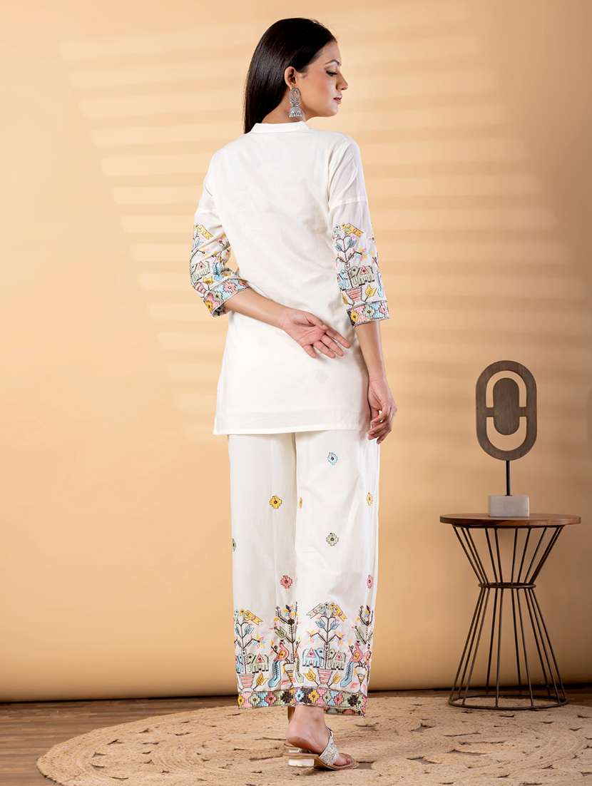 women solid with work three quarter sleeve ethnic co-ord set - 22187670 -  Standard Image - 3