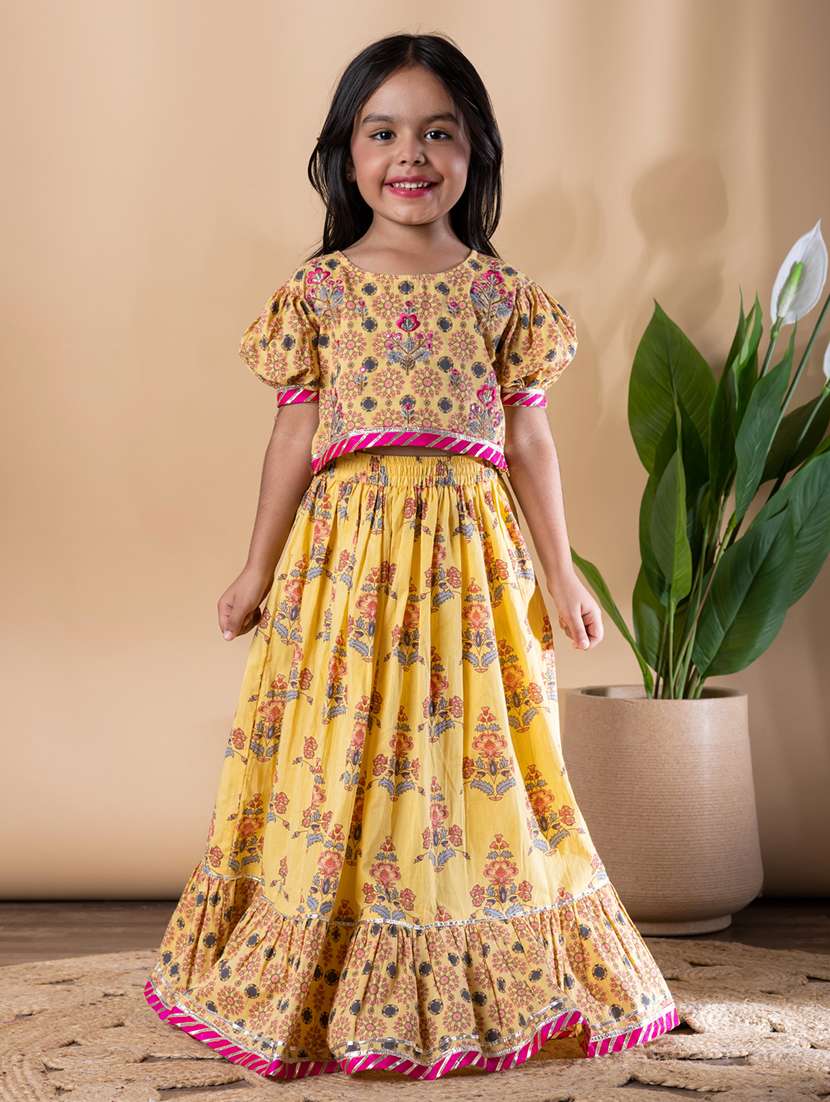 girls printed flared sleeve lehenga and choli set