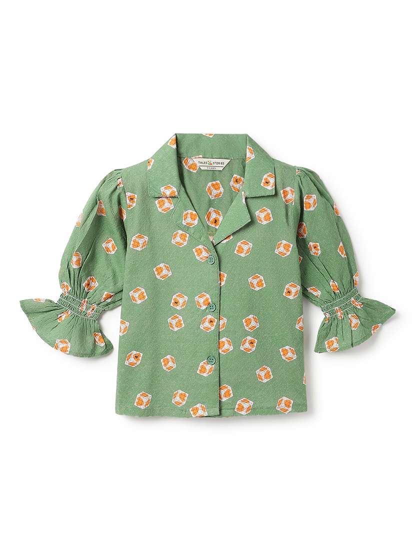 girls printed puff sleeve top