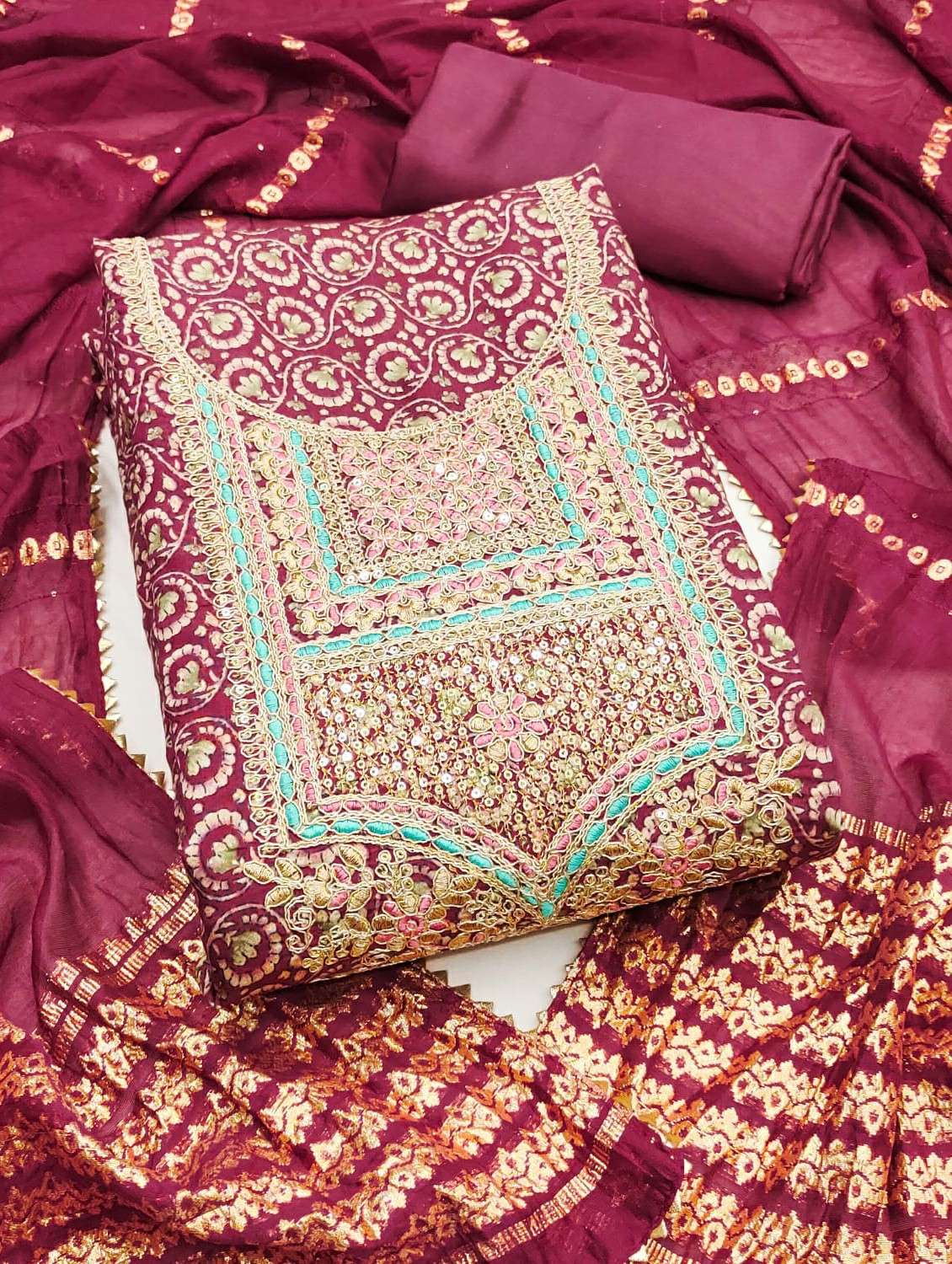 women printed embroidered unstitched suit set - 22187714 -  Standard Image - 3