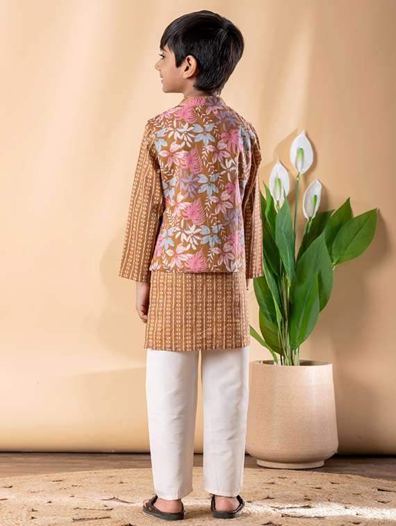 boys printed long sleeve kurta & pyjama set with jacket - 22187716 -  Standard Image - 3